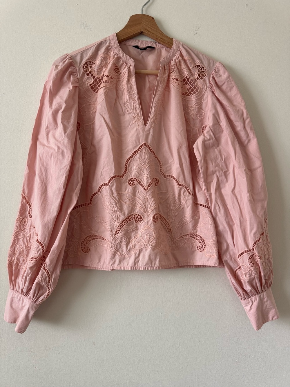 Zara Pink Embroidered Blouse Size S Long Sleeve Boho Chic Top